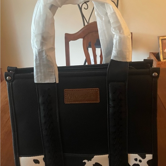 Wrangler Black and White Cow Print Tote - Picture 3 of 4